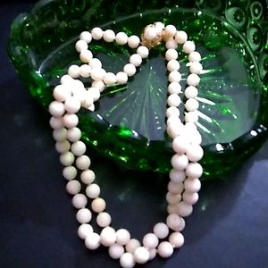Angelskin Coral,18kGold,Vintage  Double Strand Necklace
